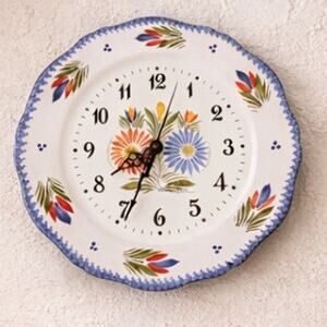 Henriot Quimper Hand Painted Faience Pottery Wall Clock Fleuri Pattern Signed
